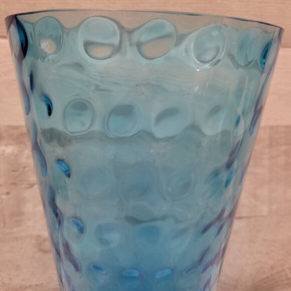 Textured Blue Glass Vase 10" Tall With Bubble Pattern - Handcrafted - Picture 2 of 8